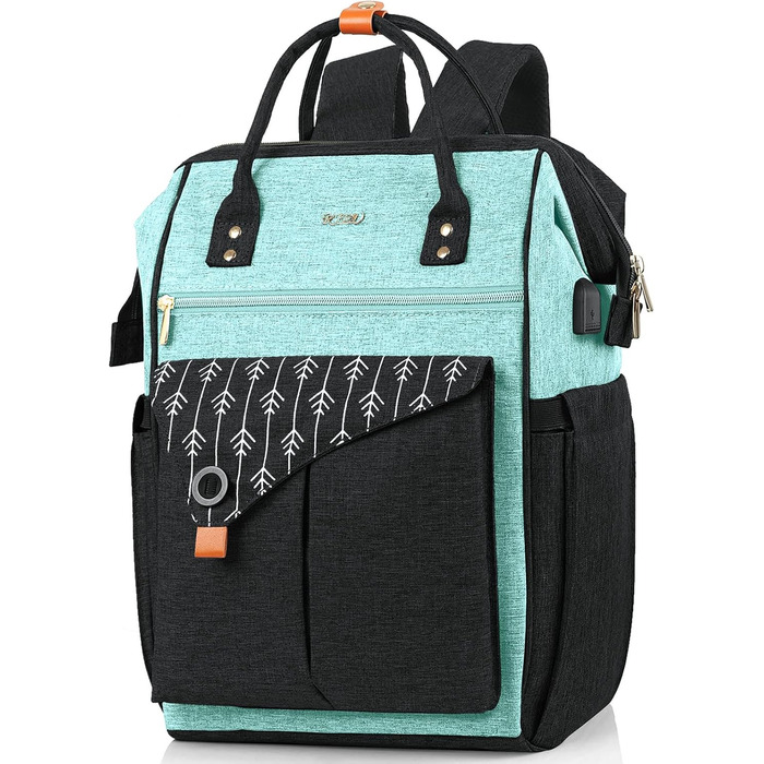 Жіночий рюкзак для ноутбука 15.6 дюймів, шкільний/робочий рюкзак з USB-портом, для подорожей, кемпінгу, навчання, зелений