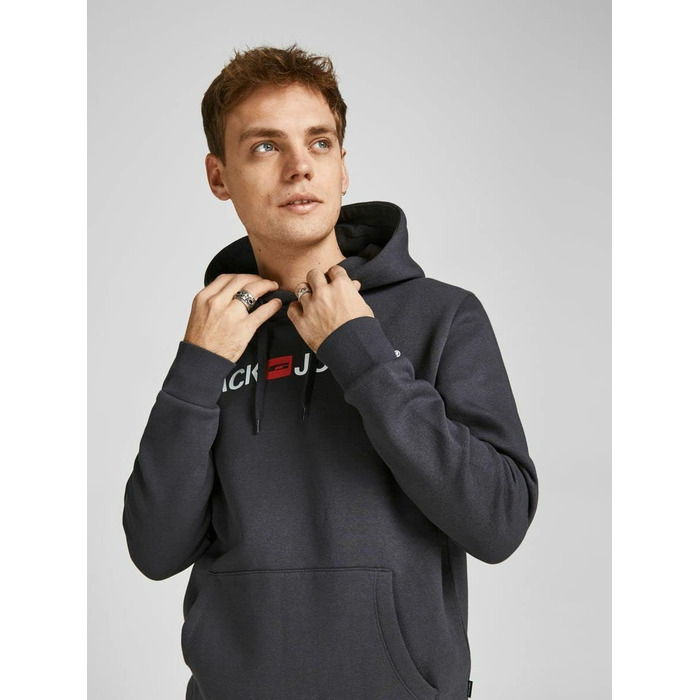 Чоловічий худі з капюшоном JACK & JONES з логотипом, колір Asphalt, розмір M