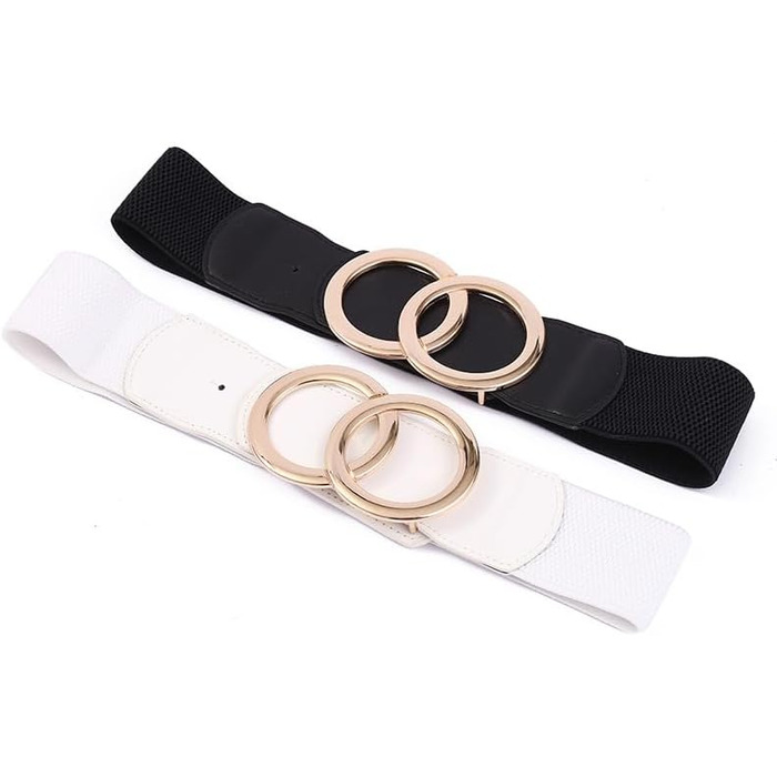 Жіночий еластичний пояс шкіряний 5 см, регульований 70-160 см, чорно-білий, для суконь