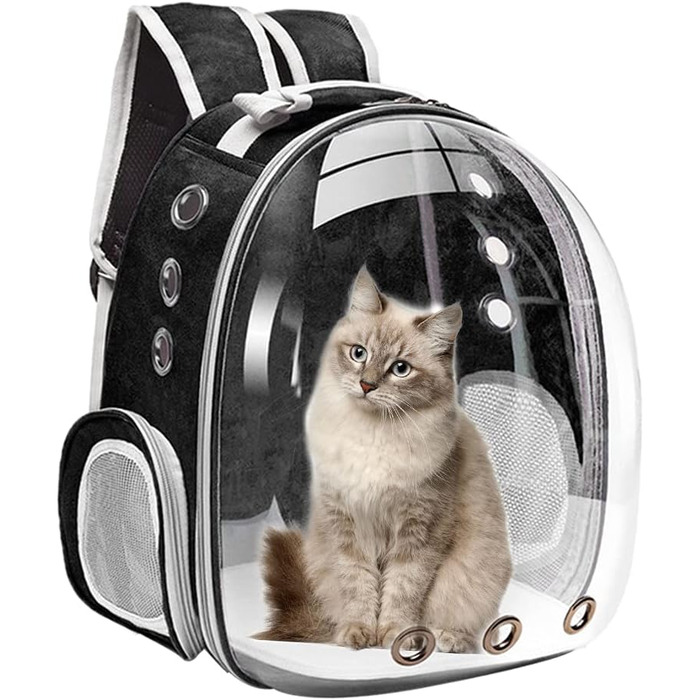 Рюкзак-переноска для кота MagiDeal Premium, велика прозора сумка для тварин, портативна, з вентиляцією, для котів та маленьких собак, водонепроникний, чорний