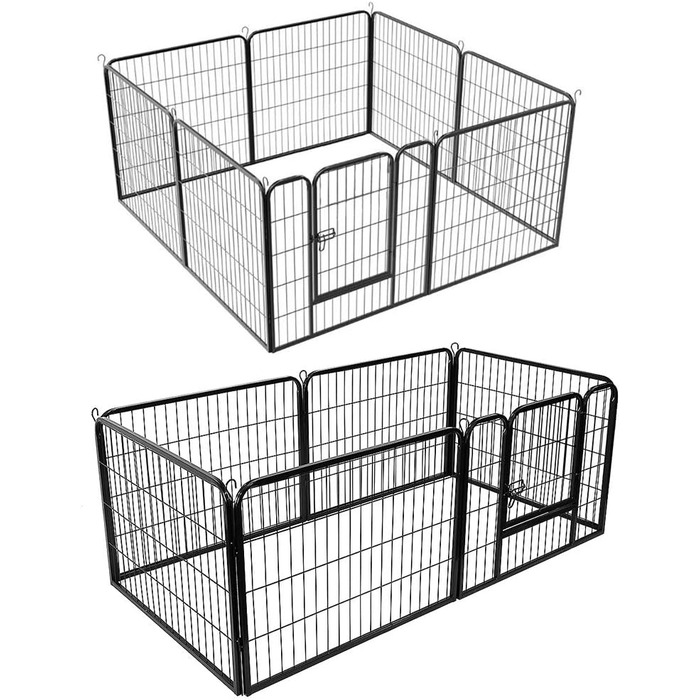 Клітка для цуценят 8-секційна, вигульне подвір'я для цуценят з захисним тентом, гнучка та складана клітка для собак, загородження для цуценят, кроликів та дрібних тварин - 80*60 см (8 шт.)