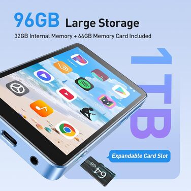 MP3 плеєр AGPTEK 96GB Bluetooth Wi-Fi Android 14, 4