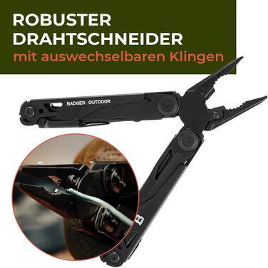 Багатофункціональний інструмент Solid Black 16-в-1: ніж для виживання, мультитул для туризму, кемпінгу та подарунок для чоловіків. Виготовлений з нержавіючої сталі, з бітами.