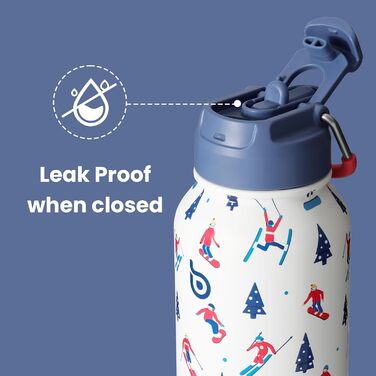 BOTTLE BOTTLE Stainless Steel Drinking Bottle 1L with Straw – Leak-Proof Insulated Bottle for Sports & Gym, with Pill Compartment, BPA-Free, Double-Walled (Skiing)