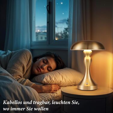 Бездротова настільна лампа з LED-підсвічуванням - торшер для спальні/вітальні з регулюванням яскравості, USB-зарядка, вінтажний дизайн (Золотий бронза)