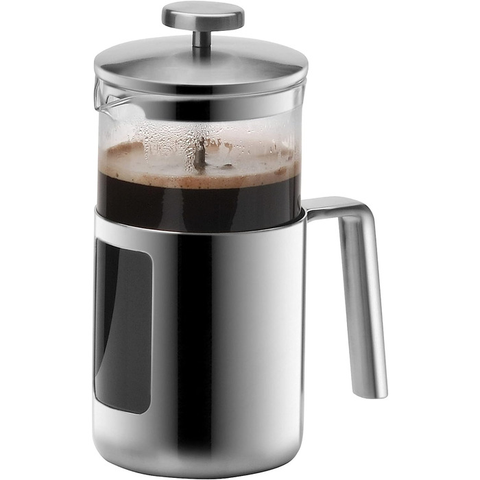 WMF Kult Coffee Press 1l, French Press, Coffee Maker for 6 Cups, Glass, Brushed Cromargan Stainless Steel, Dishwasher Safe
