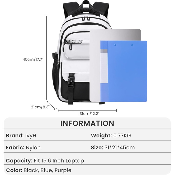 Шкільний рюкзак IvyH для дівчаток та хлопчиків, 15.6
