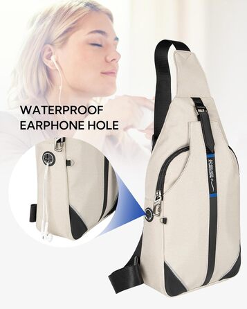Сумка-слінг WATERFLY Anti-Diebstahl для жінок та чоловіків, нагрудна, кросбоді, мультифункціональна, на кожен день (M, Бежева)