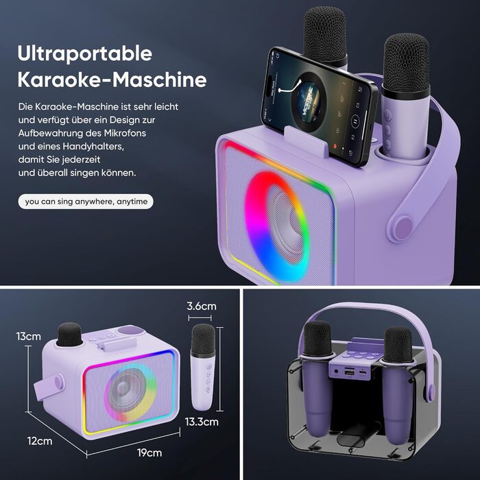 Караоке Машина з 2 Мікрофонами: Портативна Bluetooth Колонка для Караоке з Мікрофонами - Ідеальний Подарунок для Дорослів та Дітей