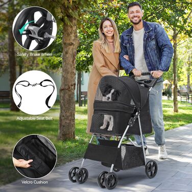 Візок для собак та котів YITAHOME, до 15 кг, з сіткою, тримачем для напоїв та кошиком (Чорний)