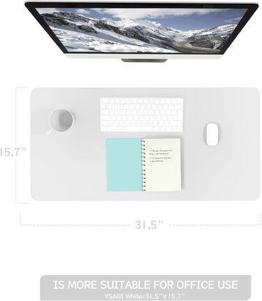 Офісний килимок для миші та столу YSAGi з екошкіри, 80x40 см, білий. Підкладка під мишу та ноутбук для офісу та дому