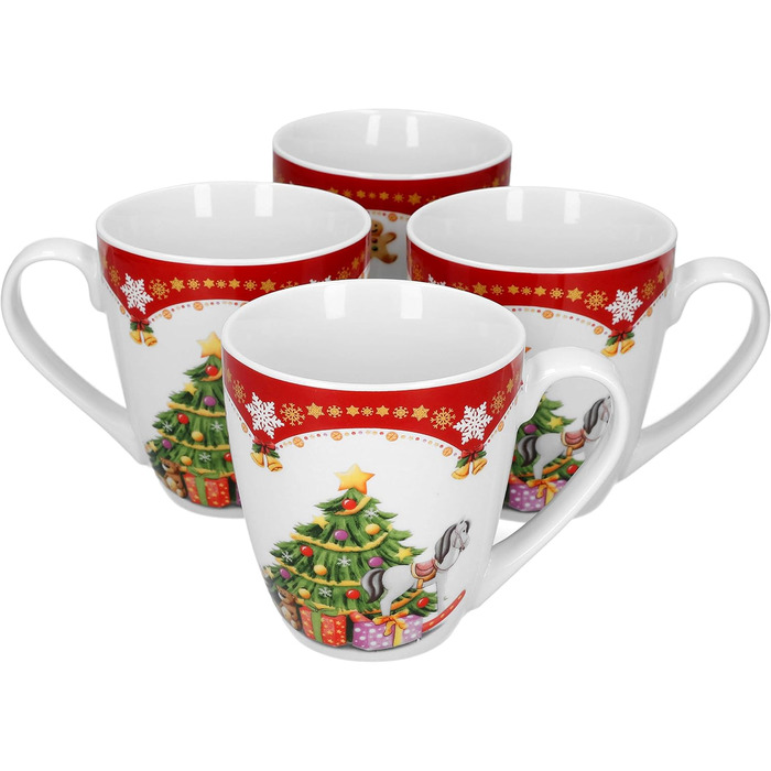 Van Well 4-Piece Coffee Mug Set, 0.53 l Christmas Magic | Porcelain Mulled Wine Cups | Punsch Cups with Handle | Feuerzangenbowle Cup with Christmas Motif | XXL Jumbo Mug X-Mas Decor | Christmas Mug Set
