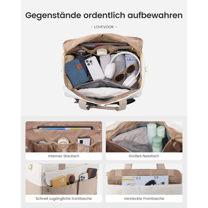 Сумка-валіза LOVEVOOK для жінок, 45L, валіза-рюкзак, сумка для подорожей, клінічна/пологова сумка, спортивна сумка з відділенням для взуття та мокрих речей, для авіаперельотів, тренажерного залу (зелений+бежевий, 45L з відділенням для взуття)