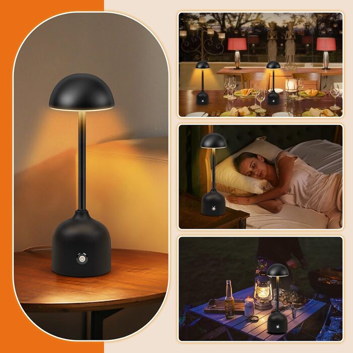 LED настільна лампа бездротова диммерна акумуляторна торшер Touch 3000k/4000k/5000k, 4500mAh, чорна, для дому, бару, готелю, вітальні, їдальні, USB, 1 шт.