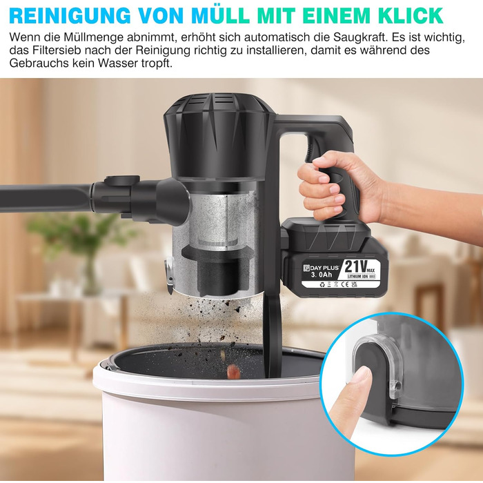 Бездротовий пилосос YouseaHome 15kpa з HEPA-фільтром та LED-підсвіткою, 2 батареї по 3000mAh, знімний ручний пилосос