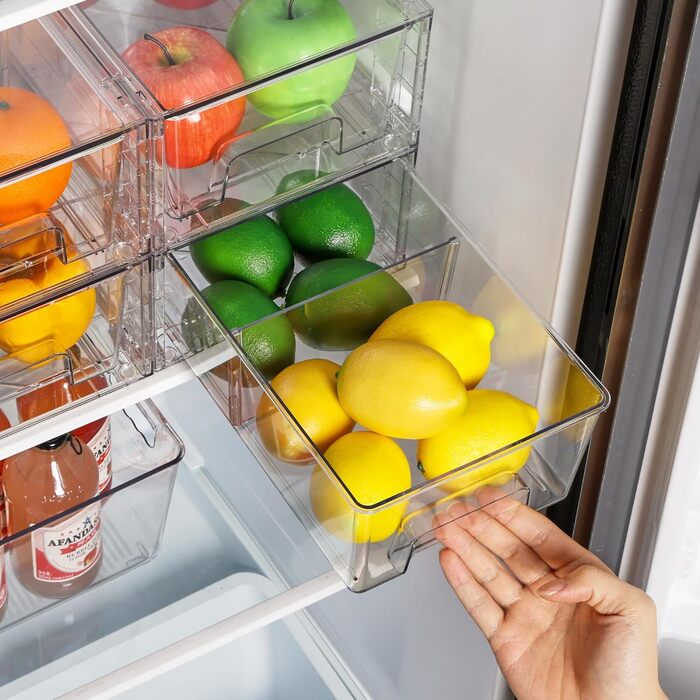Vtopmart 4-Piece Stackable Storage Drawers, Clear Acrylic Drawer Organizers with Handles, Storage Organizer for Refrigerator, Bathroom, Closet, Pantry