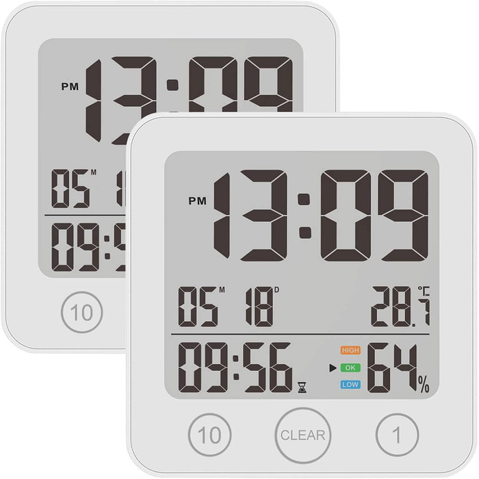 infactory Bathroom Radio Clock: Digital Funky Bathroom Wall Clock with Thermometer, Aluminum, Suction Cups, IP24 (Bathroom Radio Clock Digital, Clock, Gift Ideas) (2-Pack Shower Clock)
