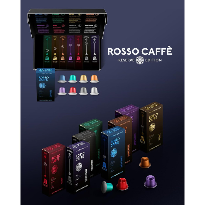 Капсули ROSSO CAFFÈ Nespresso Reserve Edition (80 шт.) - Мікс 8 сортів преміум еспресо, сумісні з Nespresso, Made in Italy