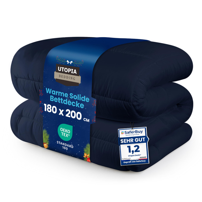 Ковдра Utopia Bedding, 180x200 см, Marineblau, 370 GSM, дихаюча, тепла та м'яка | Ковдра для всієї родини