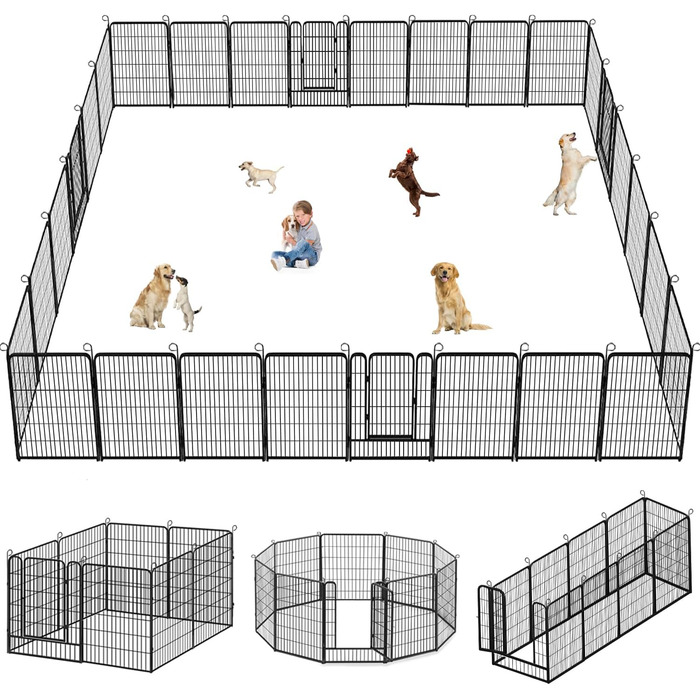 Металевий вольєр для собак, загон для собак на вулицю, вольєр для цуценят, міцний, для внутрішнього та зовнішнього використання, 38 панелей, 81,3 x 101,6 см