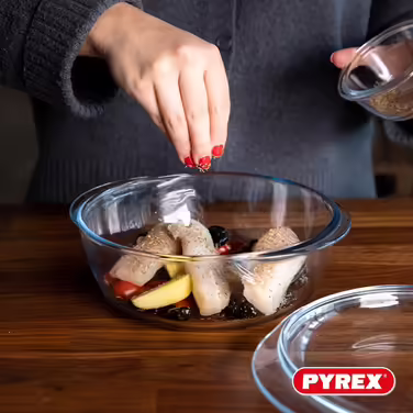 Pyrex 4-in-1 – Set with 2 Casserole Dishes – 1.6L and 2.3L – Borosilicate Glass – Steaming – Microwave Safe – Dishwasher Safe Set with 2 Casserole Dishes, 1.6L and 2.3L