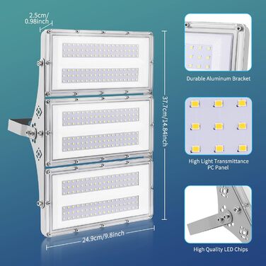 Viugreum Upgrade 300W LED Floodlight 24000LM Floodlight Outdoor IP65 Outdoor Floodlight 6500K Floodlight Cold White Spotlight Outdoor Floodlight Floodlight with 50cm Cable for Backyard Driveway Garage Hallway