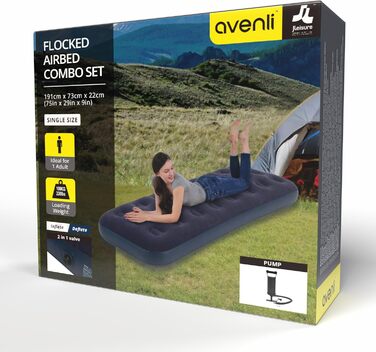 Надувний матрац Avenli для кемпінгу, 191x73x22 см з насосом для 1 особи - гостьовий матрац, флоксована поверхня