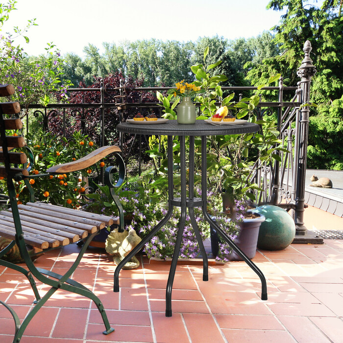 Relaxdays Round Garden Table with Rattan Look