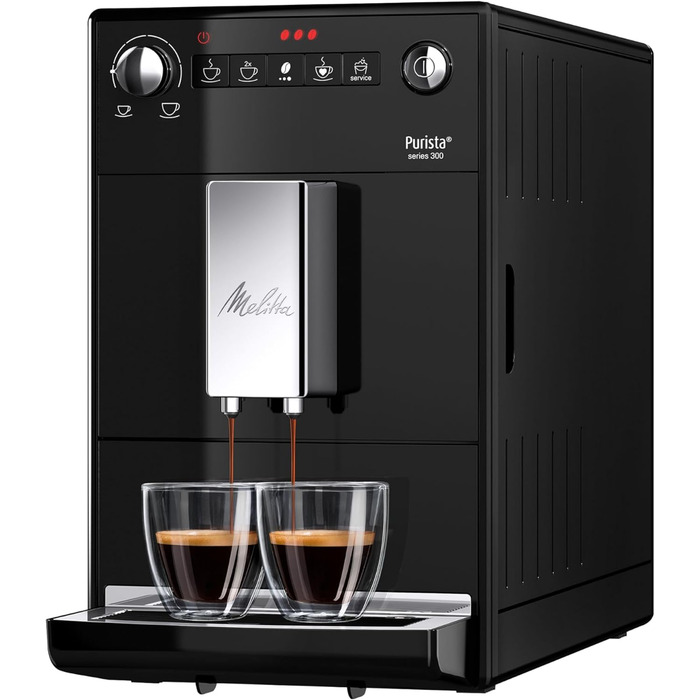 Melitta Purista - Fully Automatic Coffee Machine with Favorite Coffee Function, Coffee Machine with Grinder and 3-stage Adjustable Coffee Strength, for Coffee and Espresso, Black Fully Automatic Coffee Machine