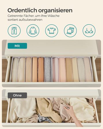 SONGMICS Closet Organizer 6-Piece Set, Storage Box with 6 Compartments, Drawer Organization System, Foldable Storage Boxes, 42 x 30 x 17 cm, for Pants, Clothes, RUS009G03 (Cloud White)