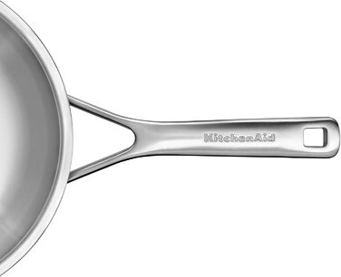 Набір сковорідок KitchenAid MultiPly з нержавіючої сталі з керованою антипригарним покриттям, 2 шт (20 см та 28 см), тришарова, для індукційних плит, термостійкі до 220°C, придатні для миття в посудомийній машині, срібного кольору