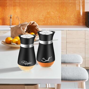Набір для солі та перцю з нержавіючої сталі, скляне дно, чорний колір, для кухні, грилю, BBQ, кемпінгу