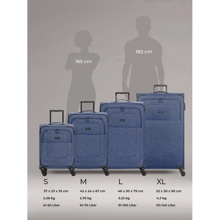 Набір валіз REDOLZ 3 шт. для жінок та чоловіків | Легкі та стабільні валізи-тролі, якісний Softcase, 4 подвійні колеса та TSA-замок | Розширювані з деhnfalten (Essentials 12) (Blue, XL розмір (90 см), 4 колеса)