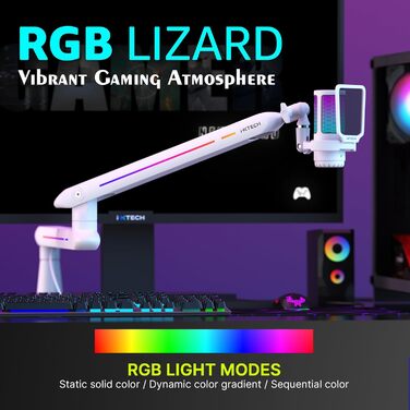 Підставка для мікрофона IXTECH RGB з низьким профілем, регульована, з кріпленням для столу та кабельною організацією, для стрімінгу та подкастів (5 ящірок RGB)