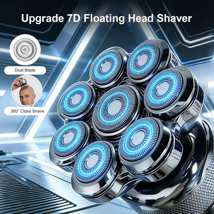 Електричний бритва для голови Glatzen Herren: професійний бритва для гоління голови, вологий та сухий, з LED-дисплеєм, 2 швидкості, сріблястий