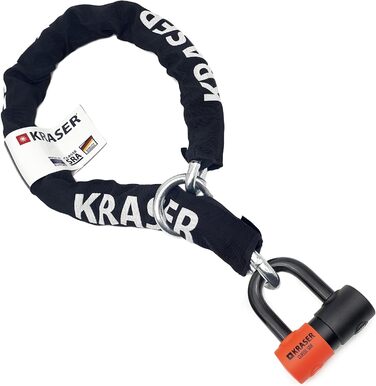 Замок-ланцюг KRASER KR50120L для мотоцикла, дисковий захист від крадіжки, U-образний замок Ø18 мм + ланцюг 120 см Ø13,5 мм, система петлі, сертифікат SRA, для мотоциклів та скутерів