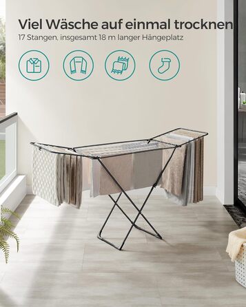 SONGMICS Сушарка для білизни, розкладна, стаціонарна, для дому та вулиці, біла LLR540W01 (Чорний)