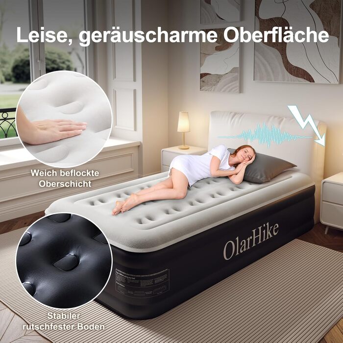 Надувний матрац OlarHike для кемпінгу та дому - 200x90x46 см, самонадувний, з помпою, 1-місний XL