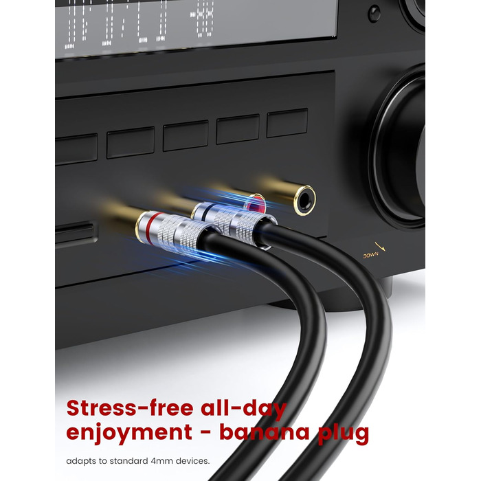 MOSWAG Бананові конектори для акустичних кабелів 4 шт. (2 пари), 24K позолота, для акустичних систем, AV-ресиверів, домашнього кінотеатру (підходить для кабелів діаметром до 4.5 мм)