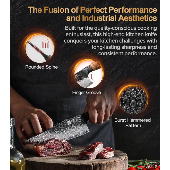 Ніж кухарський XINZUO 21.9 см з дамаської сталі, 67 шарів, професійний, з ергономічною ручкою з білої бука, серія Mo