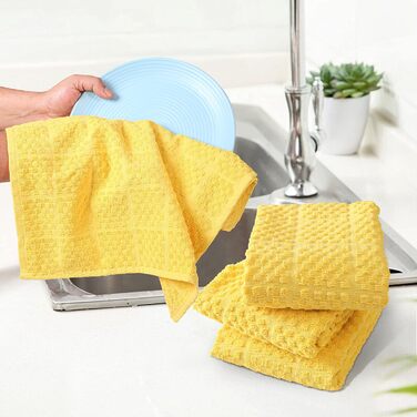 RIANGI Frottee Dishcloths for the Kitchen – Set of 6 Absorbent Dishcloths – Size 40.6 x 66 cm – Decorative Autumn Farmhouse Hand Towel Set – Yellow Kitchen Towels