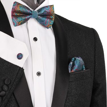 Набір краватки з градієнтом пейслі, кишенькового хустинки та запонок Alizeal, готовий до зав'язування, синій павич, універсальний розмір