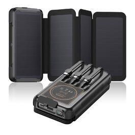 Power Bank Bilivein 25000mAh з сонячною зарядкою, 3 кабелі, 20W, LED, USB-C, для активного відпочинку