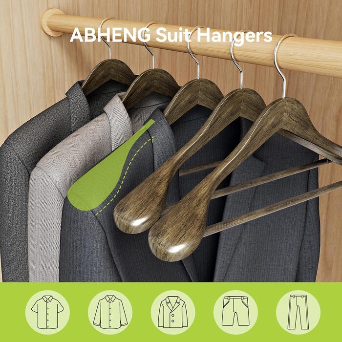 Дерев'яні вішалки для одягу AWY04N (Медовий колір, 10 шт.) - для костюмів, сорочок, пальто