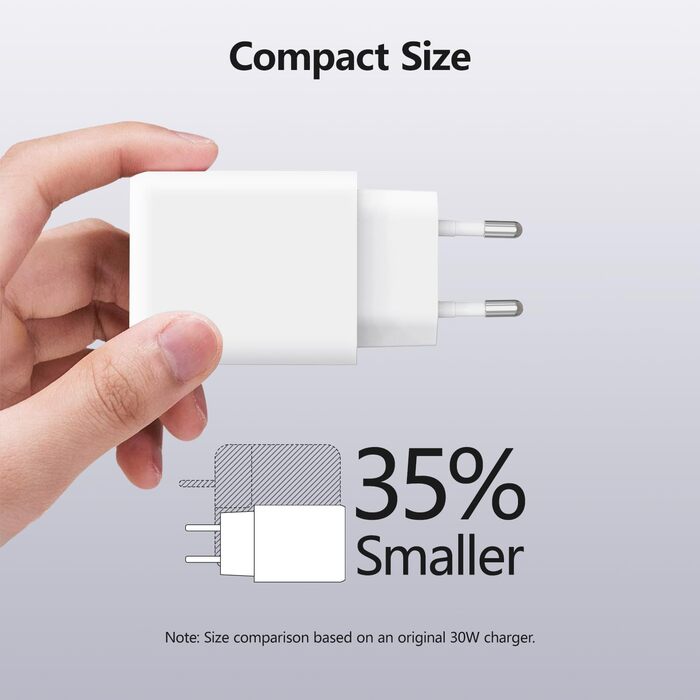Мережевий адаптер Envircell USB-C 30W GaN з двома портами (USB-C та USB-A), PD 3.0, білий