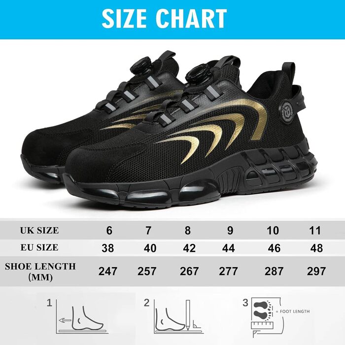 Черевики безпеки для чоловіків та жінок, легкі та дихаючі з повітряною подушкою, 40 EU