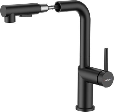 Кухонний змішувач Appaso, висувний, чорний, з 2 режимами струменя, 360° поворот, для кухні | Нержавіюча сталь, матовий чорний