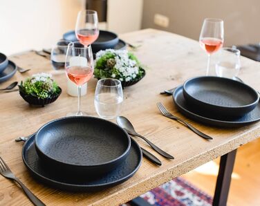 MÄSER Серія Tiles Vintage - посуд для 4 осіб у мавританському стилі, 12 предметів, чорний керамічний сервіз (комбінований)