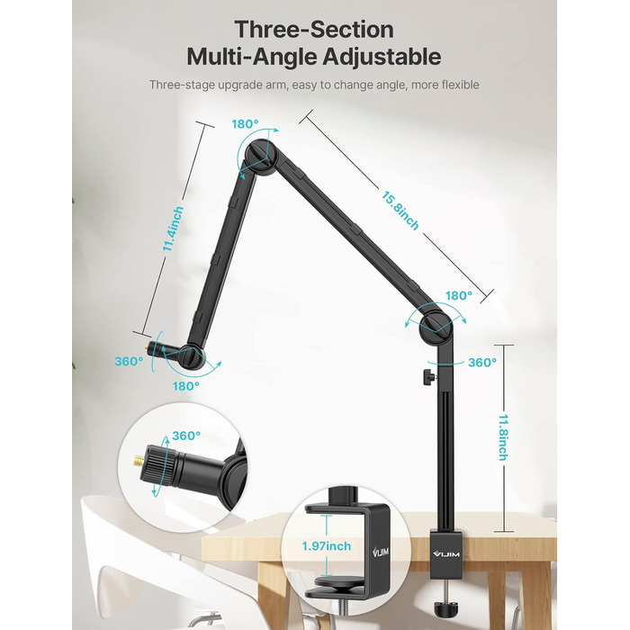 Тримач для мікрофона ULANZI LS24 - професійний, міцний, для студії, стрімінгу, подкастів, broadcast, з адаптерами 3/8' та 5/8'