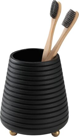 Folkulture Bathroom Toothbrush Holder, Modern Wooden Toothbrush and Toothpaste Holder (Black Grooves)